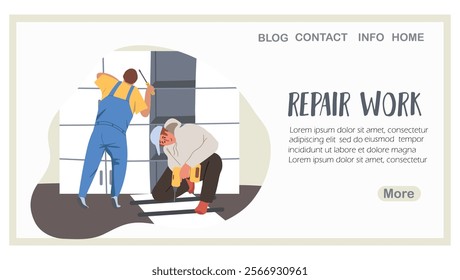 Renovation work, renovation, landing page, web design, website, website, background, vector, vector, design, illustration, hand drawn vector.