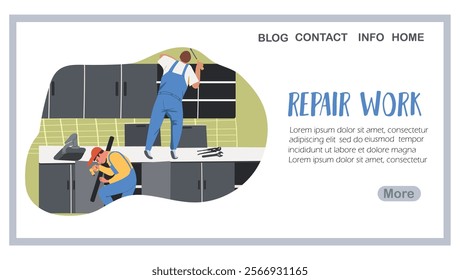 Renovation work, renovation, landing page, web design, website, website, background, vector, vector, design, illustration, hand drawn vector.