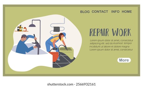 Renovation work, renovation, landing page, web design, website, website, background, vector, vector, design, illustration, hand drawn vector.