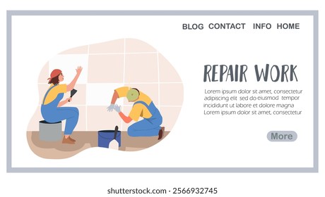 Renovation work, renovation, landing page, web design, website, website, background, vector, vector, design, illustration, hand drawn vector.