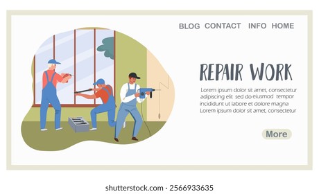 Renovation work, renovation, landing page, web design, website, website, background, vector, vector, design, illustration, hand drawn vector.