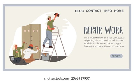 Renovation work, renovation, landing page, web design, website, website, background, vector, vector, design, illustration, hand drawn vector.