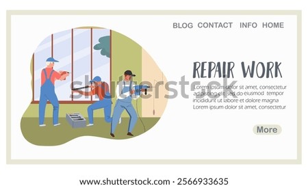 Renovation work, renovation, landing page, web design, website, website, background, vector, vector, design, illustration, hand drawn vector.