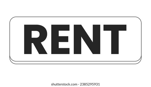 Rent banner rectangular black and white 2D line cartoon object. Rental real estate rectangle sign isolated vector outline item. Renting property button horizontal monochromatic flat spot illustration