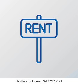 Rent banner simple icon vector. Flat design. Paper cut design. Cutted blue symbol with shadow. Gray background.ai