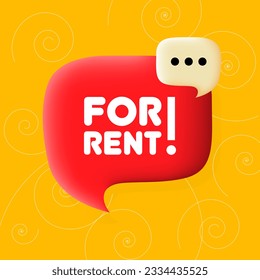For rent banner. Speech bubble with For rent text. Business concept. 3d illustration. Spiral background. Vector line icon for business