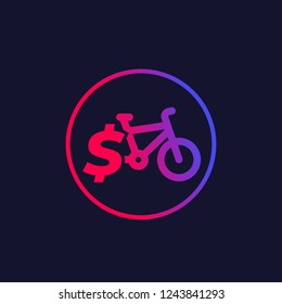 rent bike, bicycle for sale icon in circle