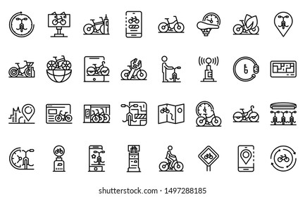 Rent a bike icons set. Outline set of rent a bike vector icons for web design isolated on white background