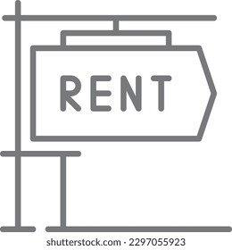 For Rent Board Real Estate icon with black outline style. house, property, home, building, concept, apartment, rental. Vector illustration