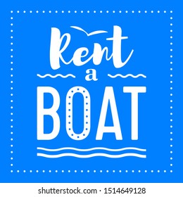 Rent a Boat vintage logo with gull and waves. Poster