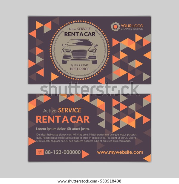 Rent a car business card\
template with abstract geometry pattern triangle backgrounds. Auto\
service mockup. Create your own business cards. Vector\
illustration.