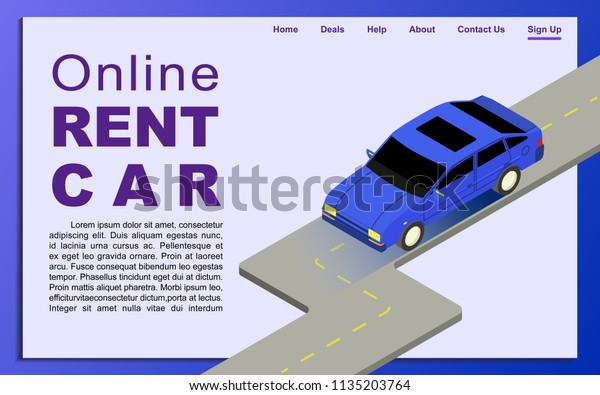Rent car  and consumerism .\
Online car rental. Landing page template. 3d  isometric\
illustration