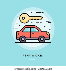 Rent A Car, Flat Design Thin Line Banner, Usage For E-mail Newsletters, Web Banners, Headers, Blog Posts, Print And More