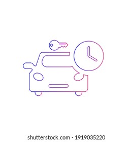 Rent a car icon. Car price icon. Buying a car icon. rent time, rent price, buy time, dollar, money, key icon with vector illustration, flat style, black shape, two color, thin line.