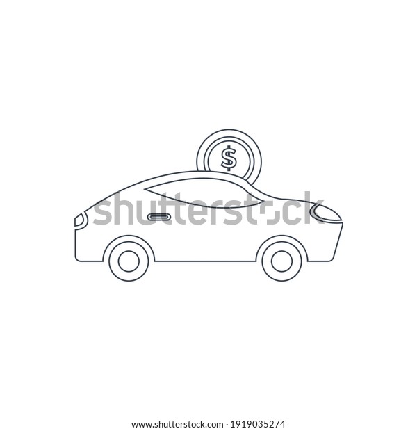 Rent a car\
icon. Car price icon. Buying a car icon. rent time, rent price, buy\
time, dollar, money, key icon with vector illustration, flat style,\
black shape, two color, thin\
line.