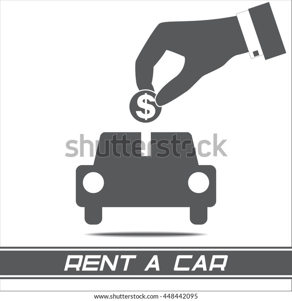 Rent a car icon. Vector\
illustration isolated on white background. Rental automobile. \
Sample text. 