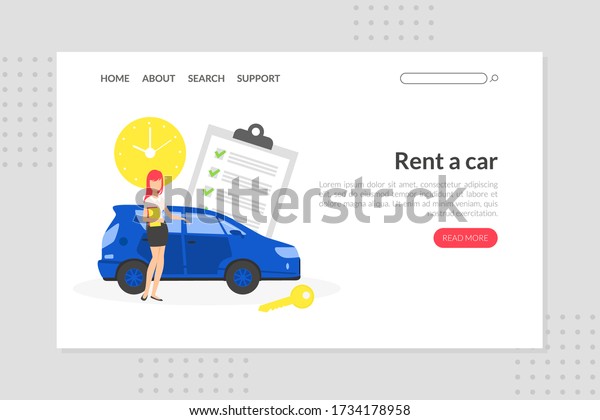 Rent a Car Landing\
Page Template, Car Sharing Service Advertising Web Page, Mobile App\
Vector Illustration