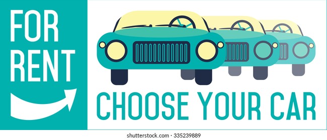 Rent a car. Leasing or rent a car banner with smartphone app. 