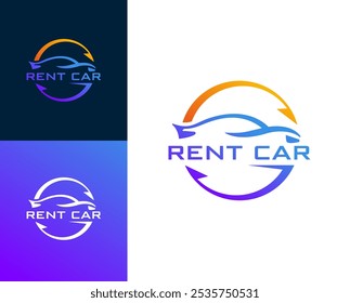 Rent car logo. Car with arrow vector logo design.