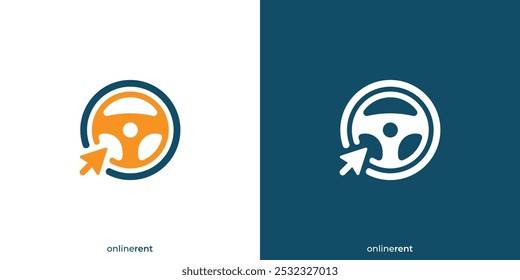 Autovermietung Logo. Steuern Sie Auto und klicken Sie auf Pfeiltasten mit minimalistischem Stil. Online Autovermietung Logo, Symbol, Symbol, Vektorgrafik, Design Inspiration.