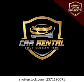 rent a car logo vector icon symbol design template for business isolated on black background with shield