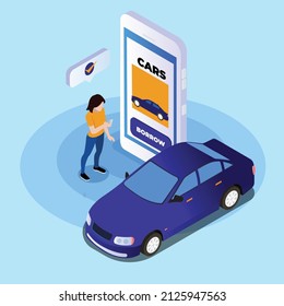 Rent a car online isometric 3d flat vector illustration concept for banner, website, landing page, ads, flyer template, etc