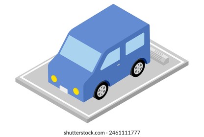 For Rent: Car parked in parking lot, isometric illustration, Vector Illustration