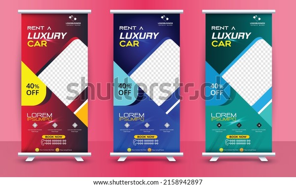 Rent A Car Roll Up Banner, Standee Design Banner,\
Corporate digital Roll Up Banner, Modern Business Vector\
Banner,\
Car rent x-stand, exhibition display, social networks,\
creative Presentation Standee\
