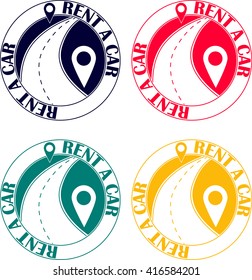 Rent a car. Set. Logo. Vector car rentals logo. Car rental logotype. Car rental sign. Car rental design element. Car rental symbol. Rent a car concept. Car rental label in green, red, yellow, black
