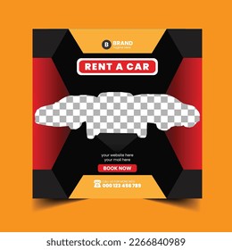 Rent a car social media post banner template or square flyer Premium Vector