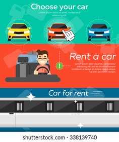 Rent a car. Trading Car in flat design web banners elements. Car key. Car hire.