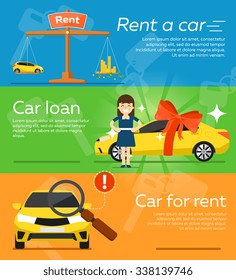 Rent a car. Trading Car in flat design web banners elements. Car key. Car hire. 