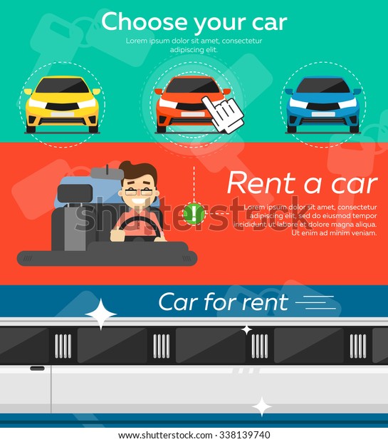 Rent a car. Trading Car in flat design web\
banners elements. Car key. Car\
hire.