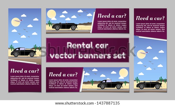 Rent a car vector banners templates set desert black\
classic car