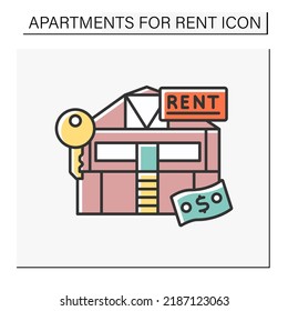 Rent Color Icon. Comfortable Modern Building For Lease. Fixed Amount Of Money. Apartment For Rent Concept. Isolated Vector Illustration