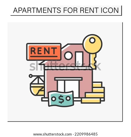 Rent color icon. Modern casual villa for lease. Fixed amount of money for house.Apartment for rent concept. Isolated vector illustration