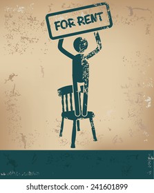 For rent concept,human resource on old background,grunge vector