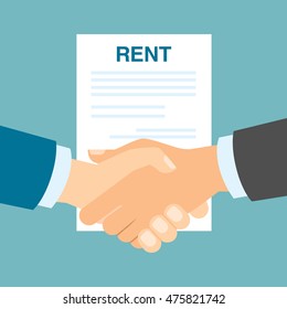 Rent contract handshake. Renting real estate like car or house. Good realtor and client.