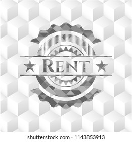 Rent grey badge with geometric cube white background