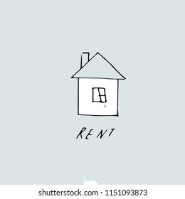 Rent - handwritten. Vector hand drawn template.