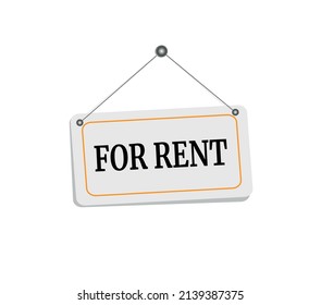 For rent hanging sign isolated on white wall