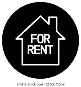 Para alquiler, casa simple vector de icono. Diseño plano. Icono blanco en círculo negro. Fondo blanco.ai