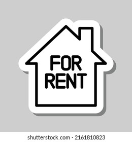 For rent, house simple icon vector. Flat design. Sticker with shadow on gray background.ai