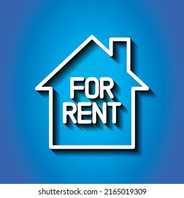 For rent, house simple icon vector. Flat design. White icon with shadow on blue background.ai