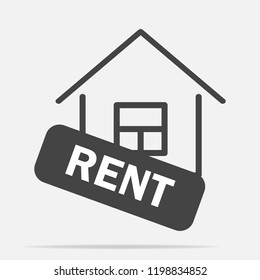 Rent house vector icon on gray background. Business illustration with shadow. Layers grouped for easy editing illustration. For your design.