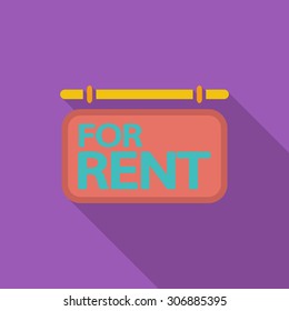 For rent icon. Flat vector related icon with long shadow for web and mobile applications. It can be used as - logo, pictogram, icon, infographic element. Vector Illustration.