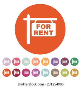 The For Rent Icon. Rent Symbol. Flat Vector Illustration. Button Set