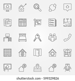 Rent icons set - vector real estate thin line concept symbols or design elements