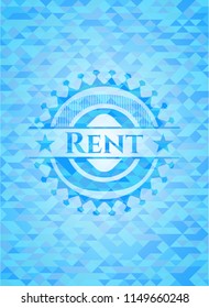 Rent light blue emblem with triangle mosaic background