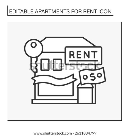 Rent line icon. Modern building for store. Fixed amount of money. Business.Apartment for rent concept. Isolated vector illustration. Editable stroke